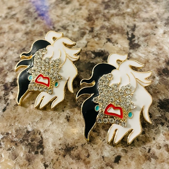 Jewelry - Cruella De Vil Enamel & Rhinestone Statement Earrings